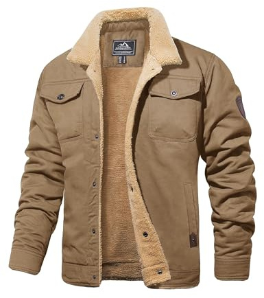 MAGCOMSEN Men's Winter Jackets Fleece Sherpa Lined Warm Windbreaker Coats | Casual Outdoor Work Trucker Jacket, Military Tactical Cargo Coat, Lapel Collar with Multi Pockets