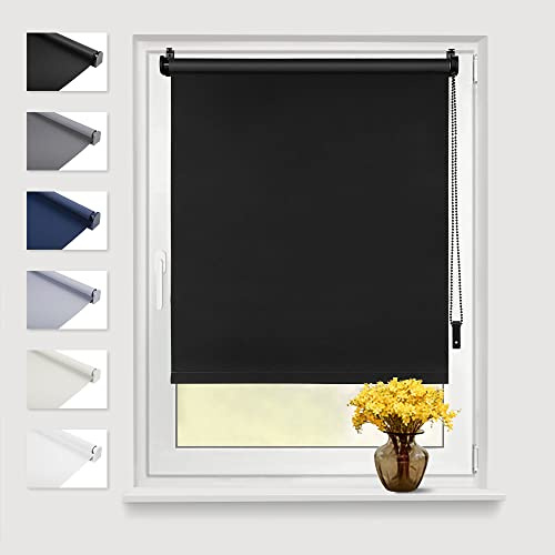 Eurohome Verdunkelungsrollo Thermo Rollo 100x130cm (Stoffbreite 96 cm) Schwarz Klemmfix ohne Bohren mit gleichfarbige Beschichtung Seitenzugrollo Oeko-TEX Standard 100 Klemmrollo für Fenster & Tür