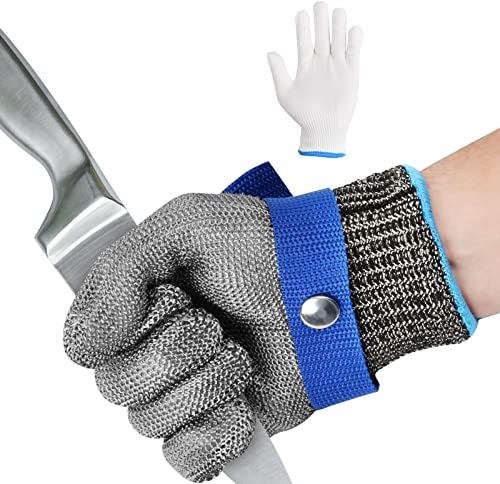 Joyan Gants de Travail Résistants aux Coupures, Gants Anti Coupure en Acier Inoxydable 316L, Protection Haute Performance Niveau 5, Gant Protection Cuisine pour Découpe de Viande, D'huîtres (L)