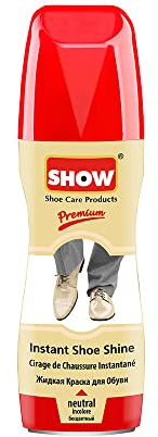 SHOW Neutral Instant Leather Shoe Shine Liquid for Shoe Boots Bags- Unisex 1 unit 75ml Bottle with Sponge for Instant Colour Nourish and Condition