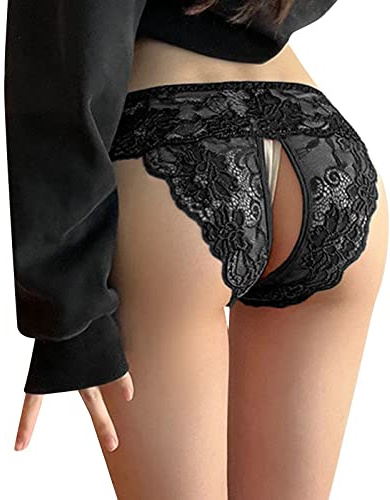 XIUH String Élastique Femme Slip Thong Ouvert Sexy Chic Dentelle Coquine Hot Tanga Culotte Hipster Érotique Nuisettes Transparente Culottes