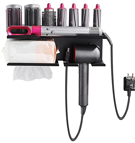 Les-Theresa Porta Phon da Muro, Supporto Asciugacapelli 7 Curls Barrel Supporto Phon, Portaphone da Bagno in Acciaio Inossidabile Porta Asciugacapelli Supporto per Dyson Airwrap, Nero