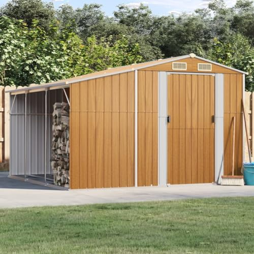 Gecheer Trädgårdsskjul, trädgårdsskjul, verktygsskjul, för utomhusbruk, verktygsskjul, verktygshus, galvaniserat stålskjul, ljusbrun 277 x 279 x 179 cm