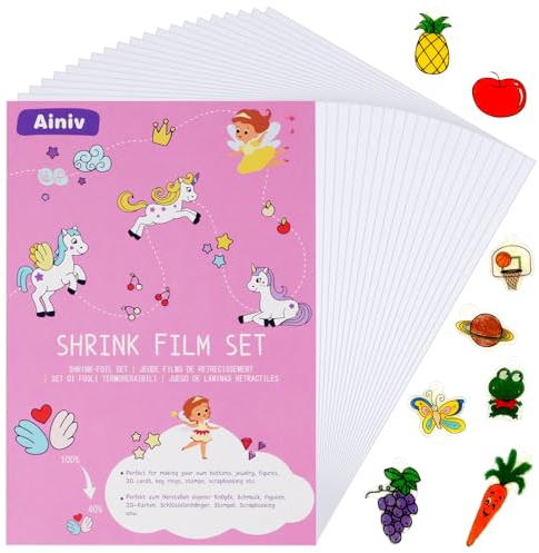 Ainiv 20 Stück Schrumpffolien Transparent, Bedruckbar Schrumpfende Plastikfolie Deko Folie für Handwerk, A4 Glänzend Schrumpffolie für Kunsthandwerk Schlüsselanhänger DIY Handmade Craft Deko (20*29CM)