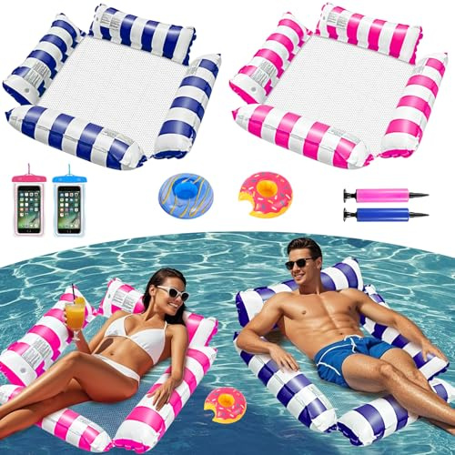 FALUCKYY 2 PackInflatable Pool Floats Hammock, 4-in-1 Inflatable Pool Floats Hammock,Multi-Purpose Pool Floats with Cup Holders for Summer Swimming Pool Beach