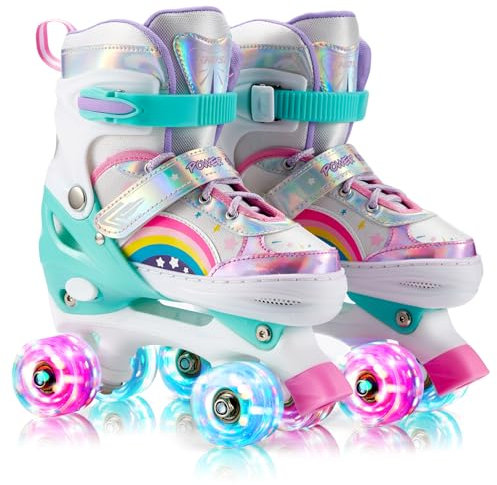 SHDSL Girls Roller Skates 4 Size Adjustable Light up Roller Skates for Girls, Purple Pink Roller Skate for Boys Toddlers, Beginner Kids Roller Skate Indoor Outdoor Sports