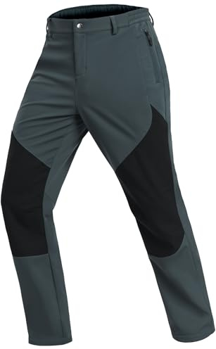 Djtnzdm Pantalon Ski Homme Chaud Polaire Pantalon Travail Imperméable Hiver Pantalon Randonnée Softshell Pantalon Pluie Moto Homme avec Poches Zippées 3XL Vert