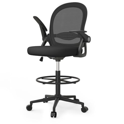 naspaluro Drafting Chair Tall Office Chair Ergonomic Desk Chair - Black | Swivel Painting Chair with Flip-up Armrests and Adjustable Footrest Ring for Home Office