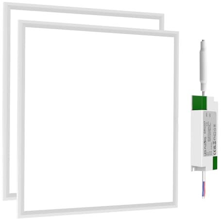LES FLEURS Square Led Panel Lights 600 x 600 mm, 4000K Natural Light Recessed Office Ceiling Panel Down Light, 30W 3850 Lumen Commercial Flat Backlit Fixture (2 Packs)