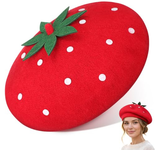 AOKWAWALIY Kvinnor Basker Söt Jordgubbshatt Ull Baskerhatt Vintage Konstnär Målarhatt Jordgubbsmössa Hatt Höstvarm Hatt Lediga Söta Klädtillbehör För Juluppvärmning