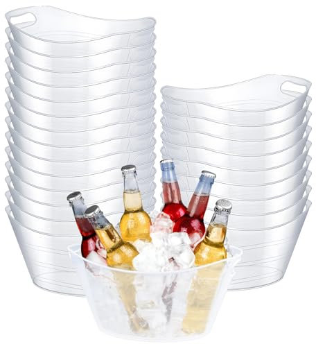 24 Pcs Oval Storage Tub with Handles, 4.5L Plastic Ice Bucket Wine Beer Champagne Bottle Drink Cooler Tub for Parties Beverage, Storage Basket (Clear)