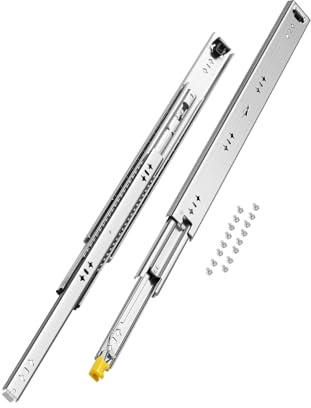 VEVOR Glissière de tiroir à extension complète, 1 paire, coulisse de tiroir verrouillable, 600 mm, capacité de charge 113,4 kg, rail coulissant à montage latéral avec roulement à billes et verrou