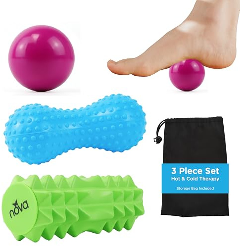 NOVA 3-in-1 Hot and Cold Massage Roller Set - Foot Roller, Gel Ball, and Peanut Roller for Plantar Fasciitis, Back Pain, Trigger Point Therapy - Deep Tissue Relief Kit with Travel Bag