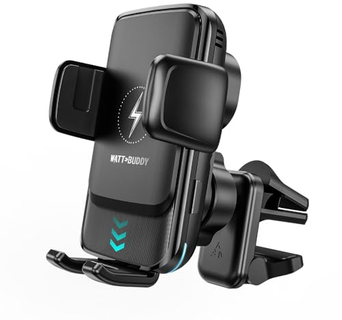 Watt Buddy 15W Car Phone Holder Wireless Fast Charger – Magnetic Mount with Suction Cup & Air Vent - Automatic smart Alignment for iPhone, Samsung & Qi-Enabled Phones