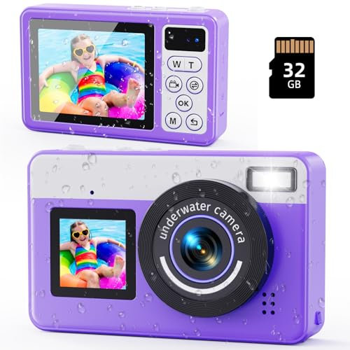 Digital Camera,10FT Underwater Camera with 32G, 2.8'' Dual Screen Waterproof Compact Small Portable for Snorkeling,18X Digital Zoom for Kids Teenagers Beginners Adults