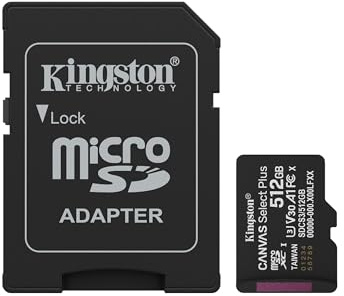 Kingston Canvas Select Plus microSD Memory Card 512GB microSDXC Gen3 150MB/s A1 Card + Adapter - SDCS3/512GB