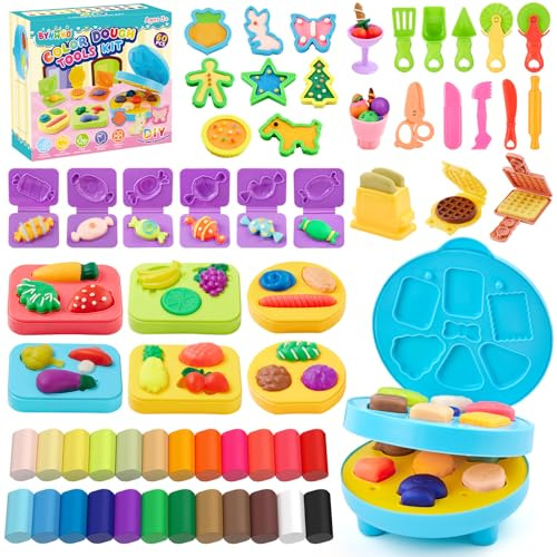 BYHANO Pâte À Modeler pour Enfants, 60 Pièces Accessoires Pate a Modeler, Accessoires en Pâte à Modeler Kitchen Creations avec 12 Couleurs de Pate a Modeler, Cadeau de Jouet pour Enfant dès 3 Ans
