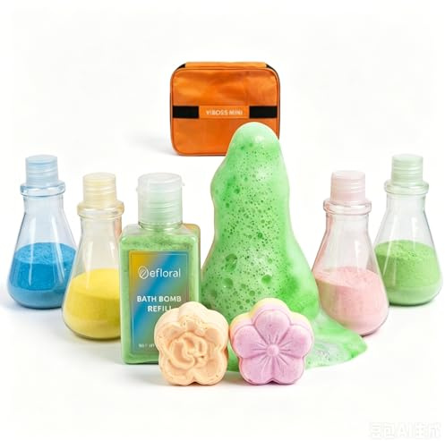 EL Efloral Bath Bomb Science Kit for Kids - 7-Pack DIY Bath Potions with Refill & Storage Bag, Fizzy STEM Experiment Gift Set, Organic & Skin-Safe Bath Treats for Birthday, Christmas, Girls & Boys