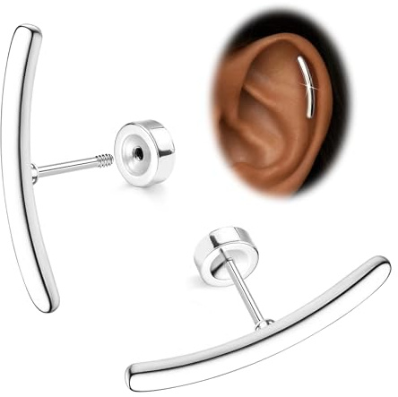 Morfetto 16G Piercing Oreja Acero Quirurgico Dorado Plata Hipoalergenicos Pendientes Mujer Hombre con Parte Trasera Plana Ópalo Cz Barra Piercing Helix Tragus Cartílago Labio Joyería Silver-Glossy
