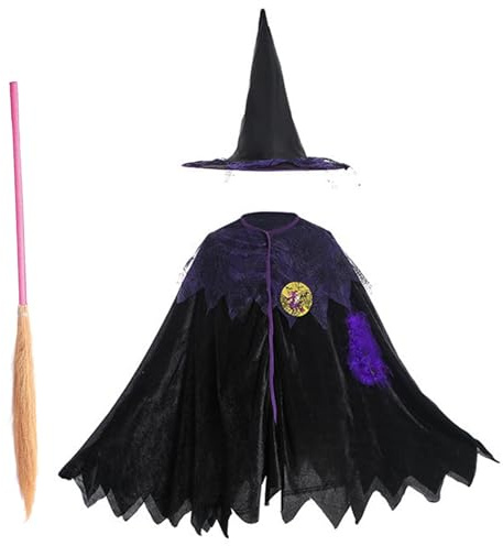 Halloween kostymer barn trollkarl kappa med kvast och hatt söt trollkarl kostym cosplay party gynnar 3st halloween för barn lekdräkt prestanda