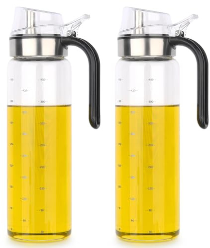 hotder Oil Bottles, Olive Oil Dispenser, Oil Dispenser Bottles, Oil Dispenser, Oil Dispenser Bottle for Kitchen, Glass Oil Bottle 500ml, Easy Refill & Cleaning Non-Drip Spout(500ml 2pcs)