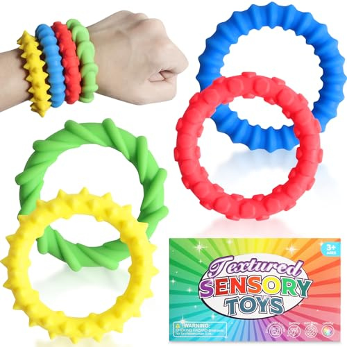 4 giocattoli sensoriali Fidget Toys Braccialetto da masticare per bambini, ADHD, autismo, decompressione giocattolo per alleviare lo stress e l'ansia, multicolore