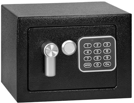 Miratic Caja Fuerte con Código Electrónico Negro de Acero Caja de Seguridad con Llave de Emergencia para el Hogar y Oficina