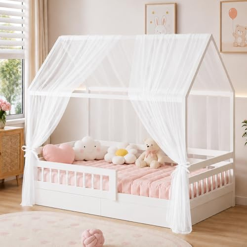 Meenewching Dosel para cama de casa, 2 piezas, habitación infantil, dosel, 350 x 150 cm, muselina de algodón, suave y transpirable, decoración y embellecimiento para cama de niño y niña, color blanco