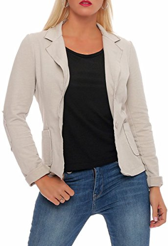 Malito – Damkavaj i använd look med armbågslappar – jacka med 2 knappar och fickor – jerseykavaj enfärgad – sportig kort jacka 1651 (storlek S-XXL), Beige, XL
