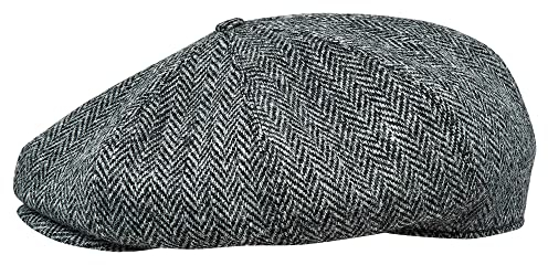 Sterkowski Modell Rambler | Harris Tweed Schiebermütze für Herren und Damen | Baker Boy Newsboy Paperboy Cap Schirmmütze Flatcap Gangster Cabrio Baskenmütze Ballonmütze Schwarz/Grau 59 cm