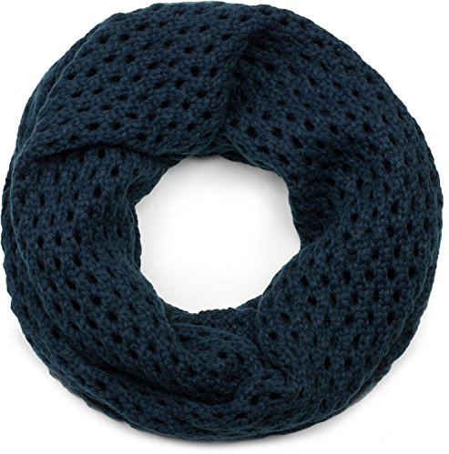 styleBREAKER Unisex Strick Loopschal mit Loch Muster, Uni Lochstrick Schlauchschal, Winter Strickschal 01018156, Farbe:Dunkelblau