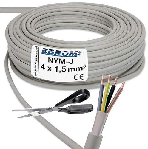 EBROM NYM-J 4 x 1,5 mm² – Cavo di installazione – Cavo di installazione – Cavo per ambienti umidi – grigio – Selezione in incrementi di 1 metro – Metro preciso al metro – La vostra scelta: NYM-J 4 x