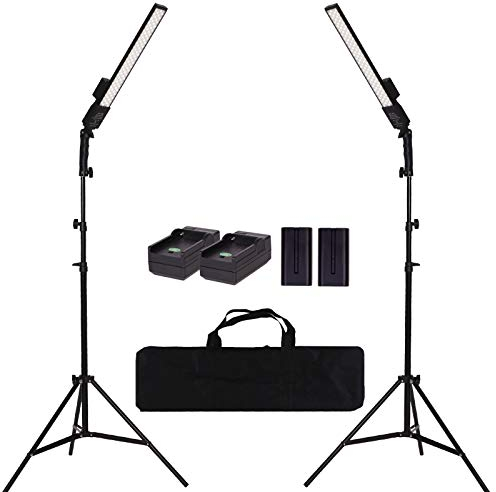 GSKAIWEN LED Videolicht batteriebetriebenes Fotolicht mit tragbarer Handstab,dimmbar 2800-5500K Photo Studio-Beleuchtungsset mit NP-F970 Lithium-Ionen-Akku und Lichtständer für Porträt, Außenvideo