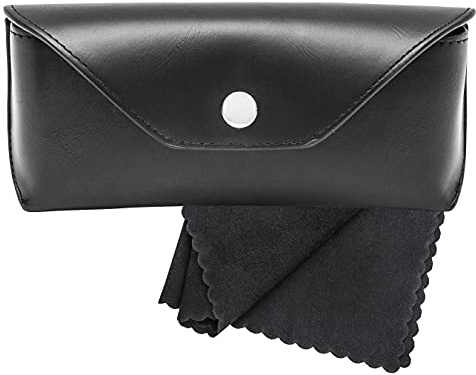 Noble Pack Large PU Leather Glasses Case Holder with Microfiber Cleaning Cloth - Premium Eye Glass Carry Case for Protection - Perfect for Eyeglasses and Sunglasses (Black)