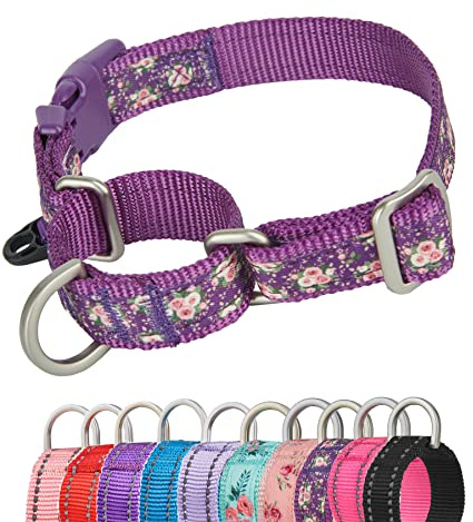 YUDOTE Martingale Dog Collars Escape-proof Anti-pull with Safety Quick Release Buckle for Narrow Head Canines Ease Walking,Medium,Floral-Purple