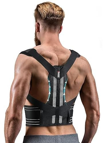 ZINUU Rückenstütze, Rückenstützgürtel mit 6 Stützplatten, Rückenstütze für Herren und Damen, Rückenbandage Lendenwirbelsäule zur Unteren Rücken,LWS, Atmungsaktive Rückengurt für Arbeit und Sports
