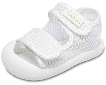 SOFMUO Toddler Boys Girls Unisex Baby Summer Sport Sandal Non-Slip Rubber Sole Pool Beach Mesh Sneakers Lightweight Outdoor Water Shoes(A01/White,18)