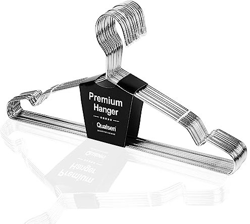 Qualsen Grucce Bambini in Acciaio Inox, Stampelle Armadio Ultra Sottili Salvaspazio, Grucce Antiscivolo, Confezione da 10 Appendiabiti Bambini per Neonati (Argento, 32 cm)