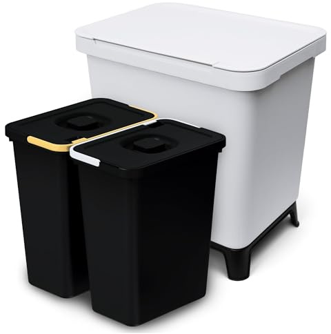 YourCasa Mülleimer Küche 2 Fächer [20L] im exklusiven Design - Mülltrennsystem mit Deckel und Fuß - Abfalleimer groß mit 2x10L herausnehmbaren Eimern Küchenabfalleimer recycling (Hellgrau, 20 Liter)