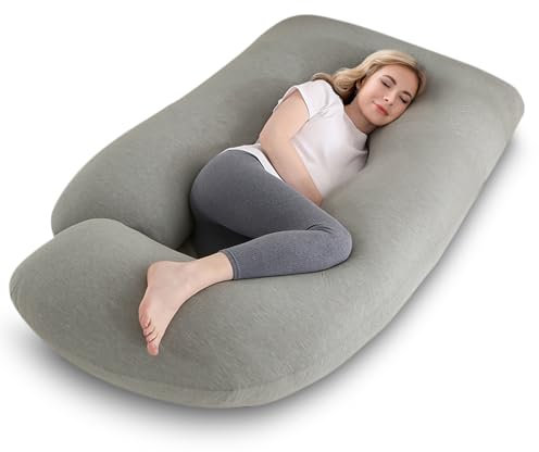 Otauoaea Schwangerschaftskissen, J-förmiges Ganzkörperkissen, Stillkissen XXL, Seitenschläferkissen zum Schlafen für Schwangere mit Abnehmbarem und Waschbarem aus Jersey Bezug, 145x70cm(Grau)