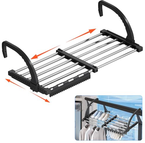 Feelhap Heizkörper Wäscheständer Balkon Wäschetrockner Edelstahl Wäscheständer Heizung 42-73cm Balkon Hängewäschetrockner Ausziehbar Wäschehänger Klappbar Hängetrockner Schwarz