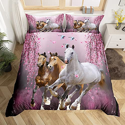 Homemissing Galloping Cavallo Copripiumini Botanica Floral Fiore Set Copripiumino 200x200cm Cute Animale Farm Muccaboy Copripiumone