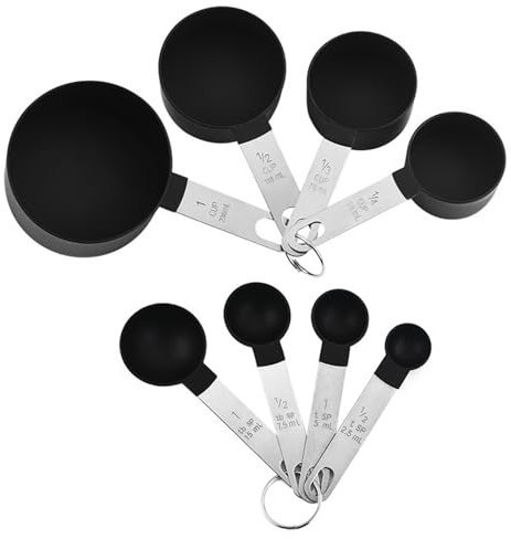 8 Stück Messlöffel Set, 4 Measuring Cups und 4 Löffel mit Edelstahlgriff, Measuring Cups and Spoons Set aus Kunststoff,Cup Messbecher für Küche Kochen Backmessen und Flüssige Zutaten Messwerkzeug