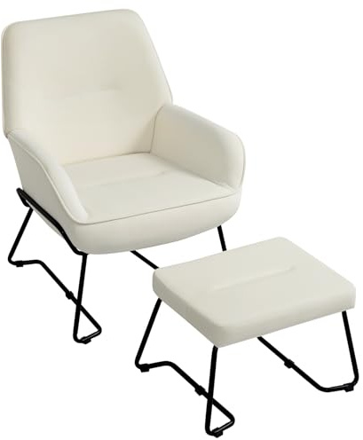 HollyHOME Fauteuil avec Repose Pied Salon Fauteuils Relax Fauteuil de Lecture Chambre à Coucher Fauteuils Scandinave Chaise Velours, Beige