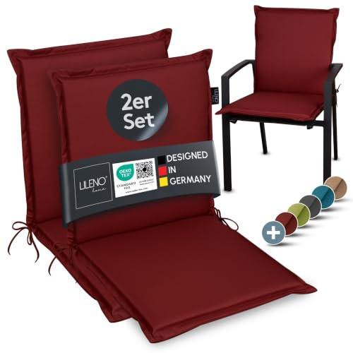 LILENO HOME Gartenstuhl Auflagen [2er Set - Niedriglehner] in Rot - Bequeme Liegen als Sitzauflagen für Gartenmöbel - Stuhlkissen für Gartenstühle und Klappstühle MIA