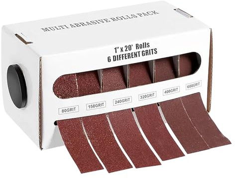 6 rotoli di carta vetrata, rotolo di carta vetrata, 6 m x 25 mm, 80/150/240/320/400/600 in varie grane, set di carta vetrata per legno, metallo, mobili, vernice, cartongesso