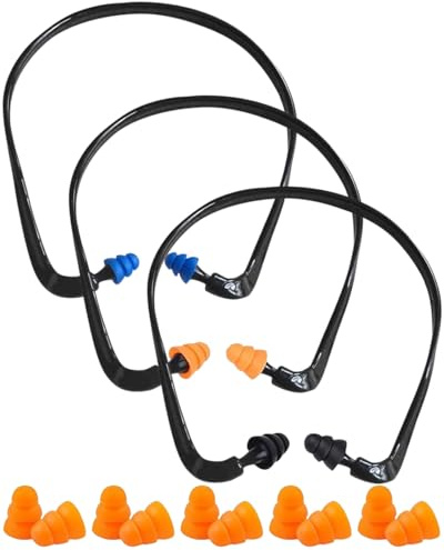 GAJUS Tappi per Orecchi Riutilizzabili, 3 Pezzi con Archetto, Inserti Auricolari Super Confortevoli per Riduzione Rumore 25 dB, Protezione Uditiva Flessibile 14x14x1.4 cm, Nero e Blu