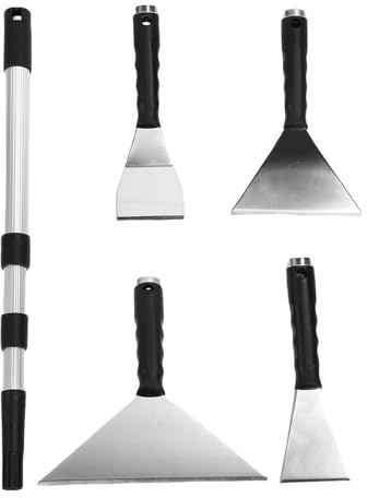 YDuupxe Skimmingset för Gipsskivor, Färgskrapa i Rostfritt Stål med Teleskopiskt Handtag, 4 Spackelblad, Design för Snabbbyte för Väggreparation Hemrenovering Gör Det Själv-användare