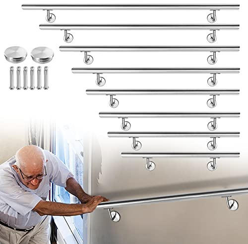 LARS360 Pasamanos de acero inoxidable de 120 cm, pasamanos para escaleras de 42 mm de diámetro, pasamanos de pared, soporte de pared, escaleras para interiores y exteriores, balaustríacas