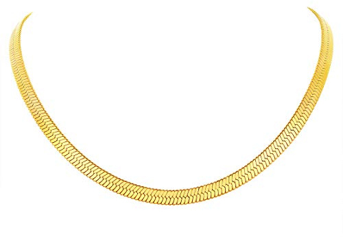 FindChic Collana Donna Oro Piatta 5mm Collana Snake Donna in Acciaio Inossidabile Catena a Serpente Lunghezza 38cm Girocollo Placcato Oro Confezione Regalo